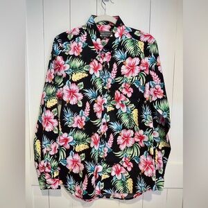 Paisley & Gray Slim Fit Hawaiian Floral Button Down Shirt M Tropical Hibiscus